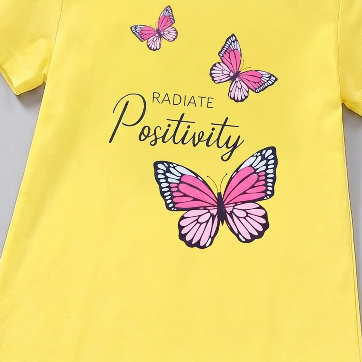 Girls Yellow Butterfly Print Short Sleeve T-Shirt Dress Casual Dresses