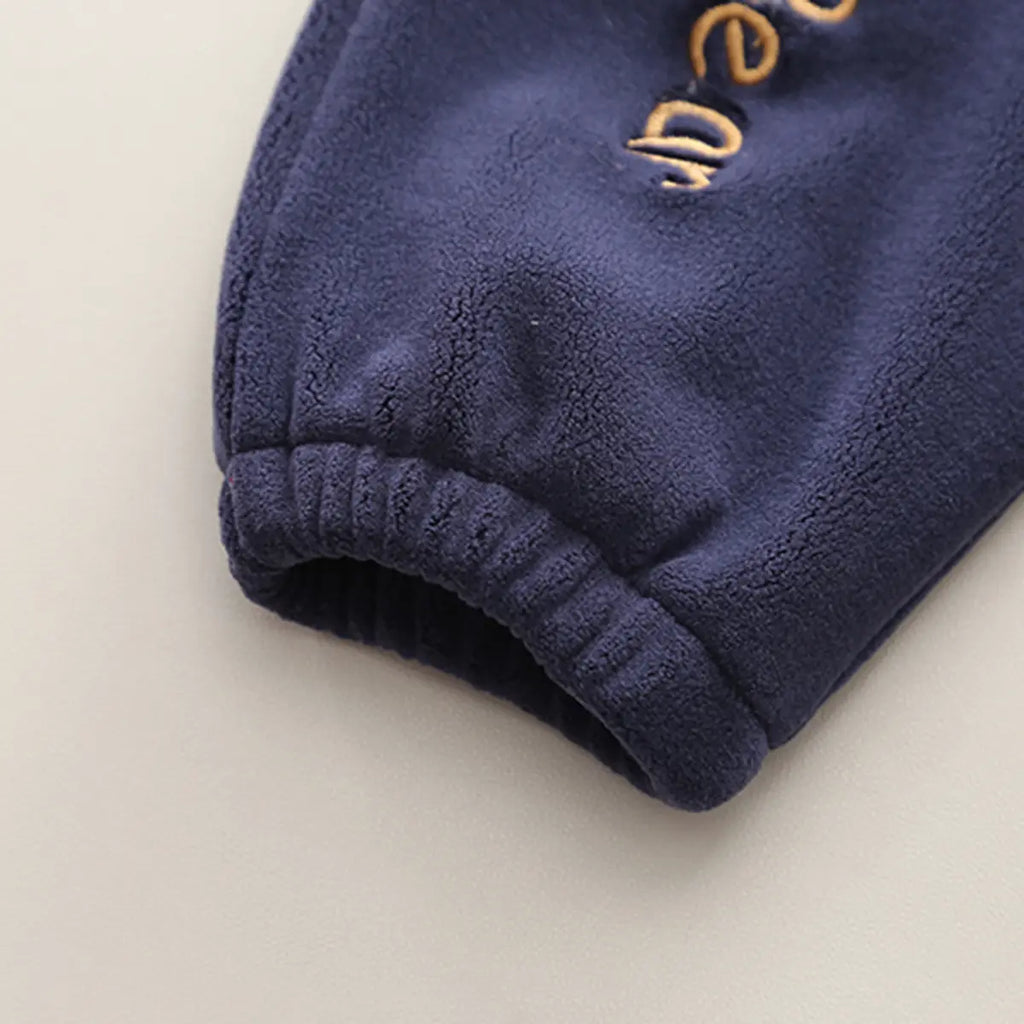 Boys Navy Blue Bear Patch Embroidered Zip-up Jacket With Jogger Sets Sets