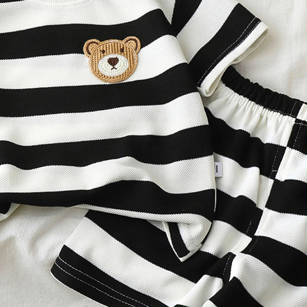 Boys Black Bear Applique Short Sleeve T-Shirt With Shorts Sets 2 pc. Sets