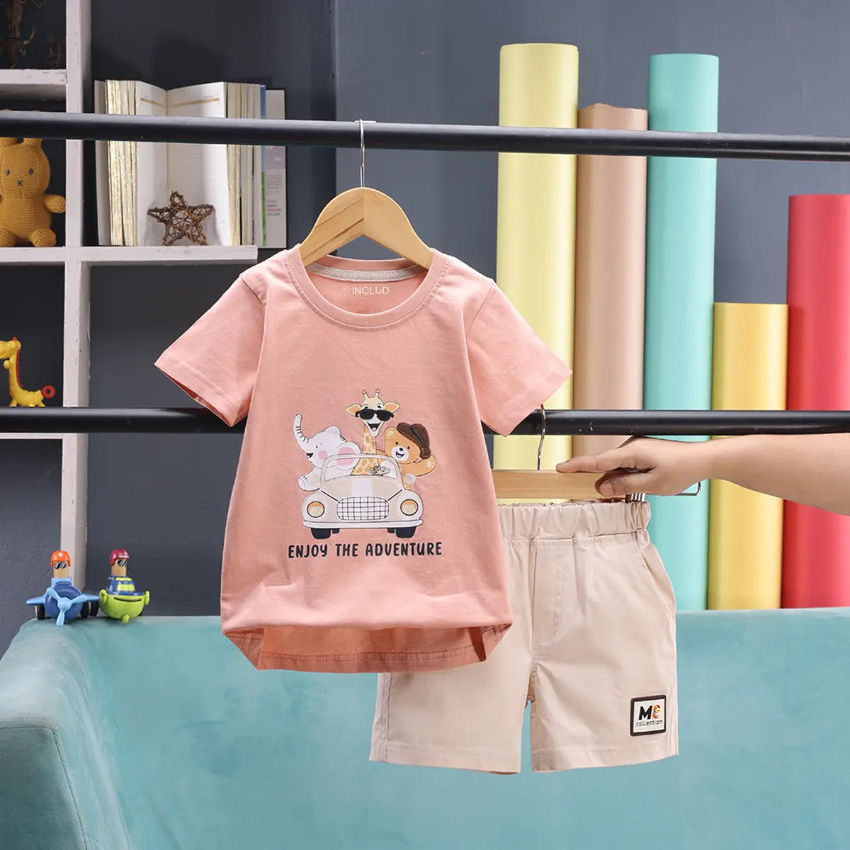Boys Peach Animal Print Short Sleeve T-Shirt With Shorts Sets 2 pc. Sets Peach 9-12 M