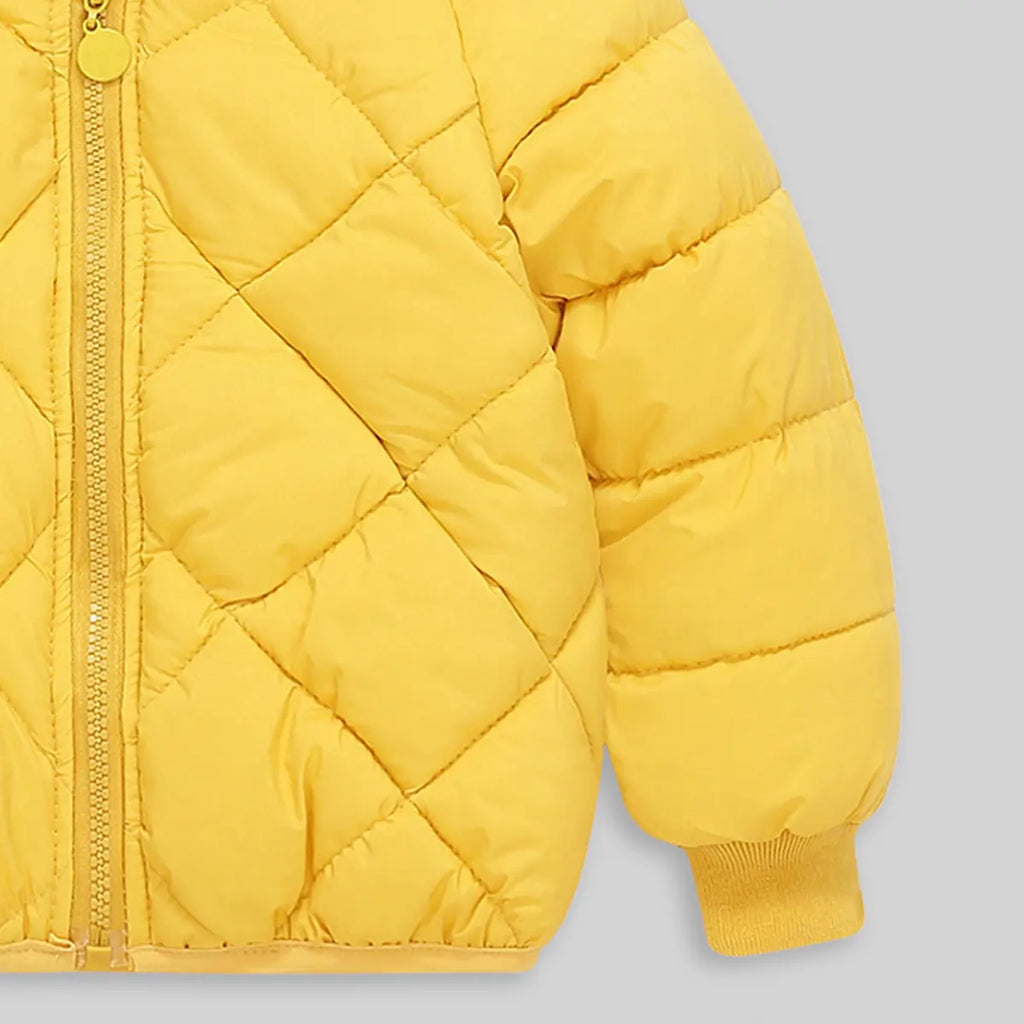 Boys Yellow Hooded Zip-up Puffer Jacket With Long Sleeves Coats & Jackets