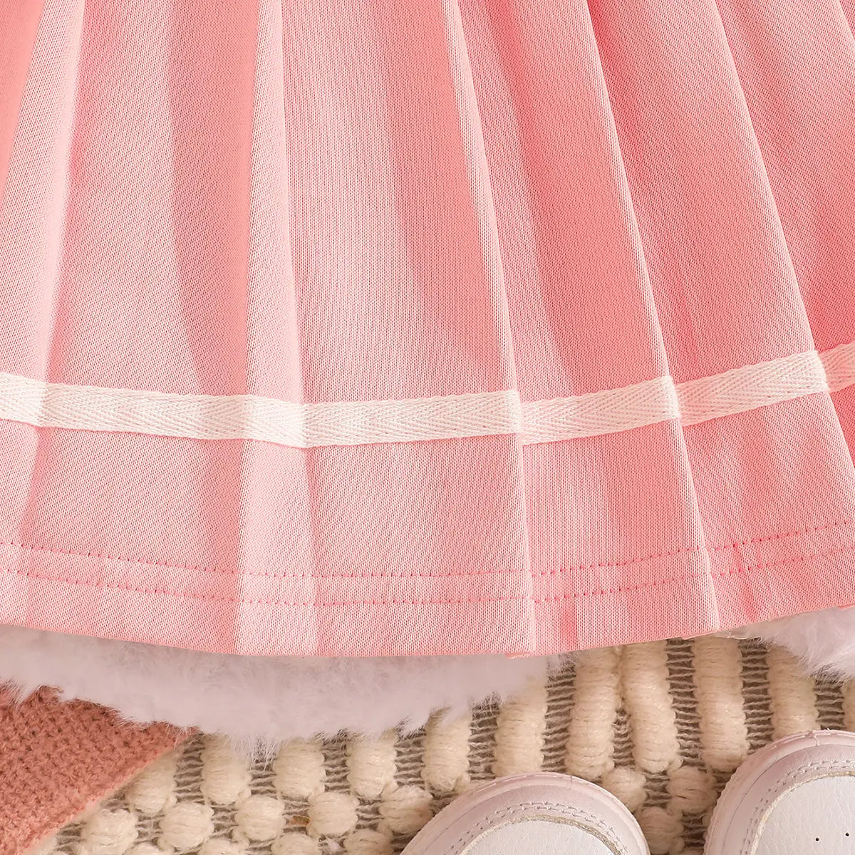Girls Pink Embroidered Varsity Jacket With T-Shirt & Skirt Sets Sets