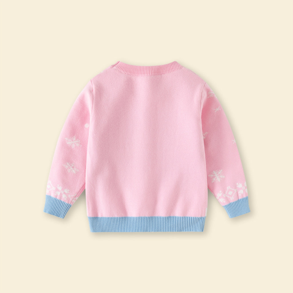 Girls Light Pink Self-Design Christmas Sweater Sweaters & Cardigans