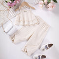 Girls Off White Self Stripes Sleeveless Tiered Top With Pants Co-ord Sets Sets Off White 1-2 Y