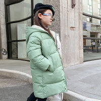 Girls Light Green Solid Puffer Hooded Down Jacket Coats & Jackets