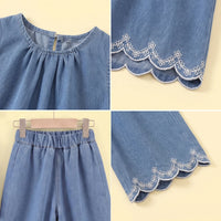 Girls Blue Denim Sleeveless Top with Pants Sets 2 pc. Sets