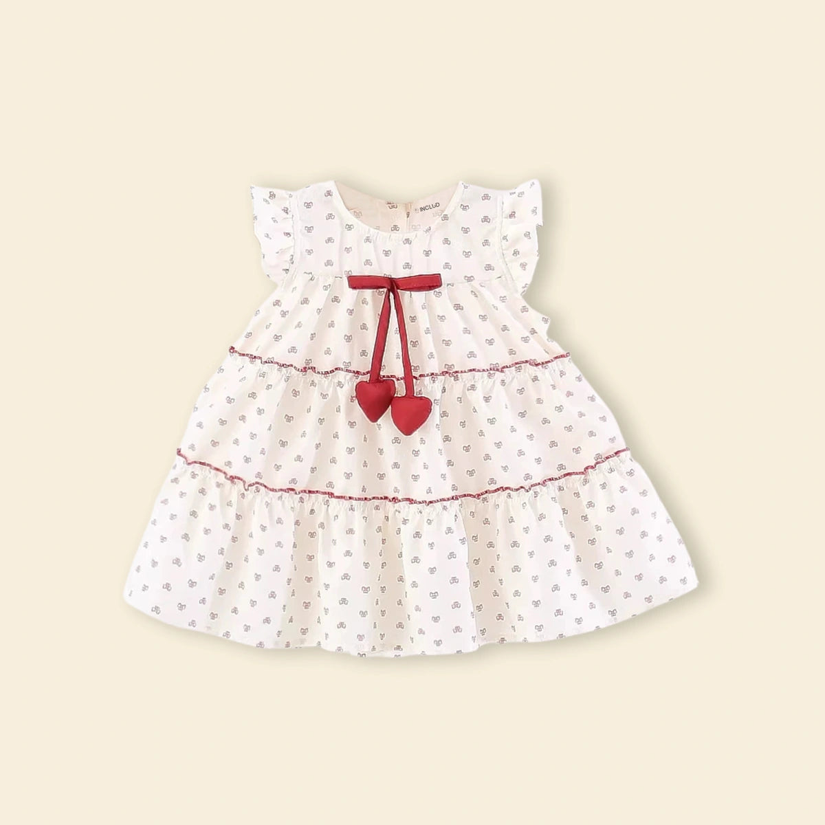 Girls White All-over Bow Printed Tiered A-line Dress Casual Dresses