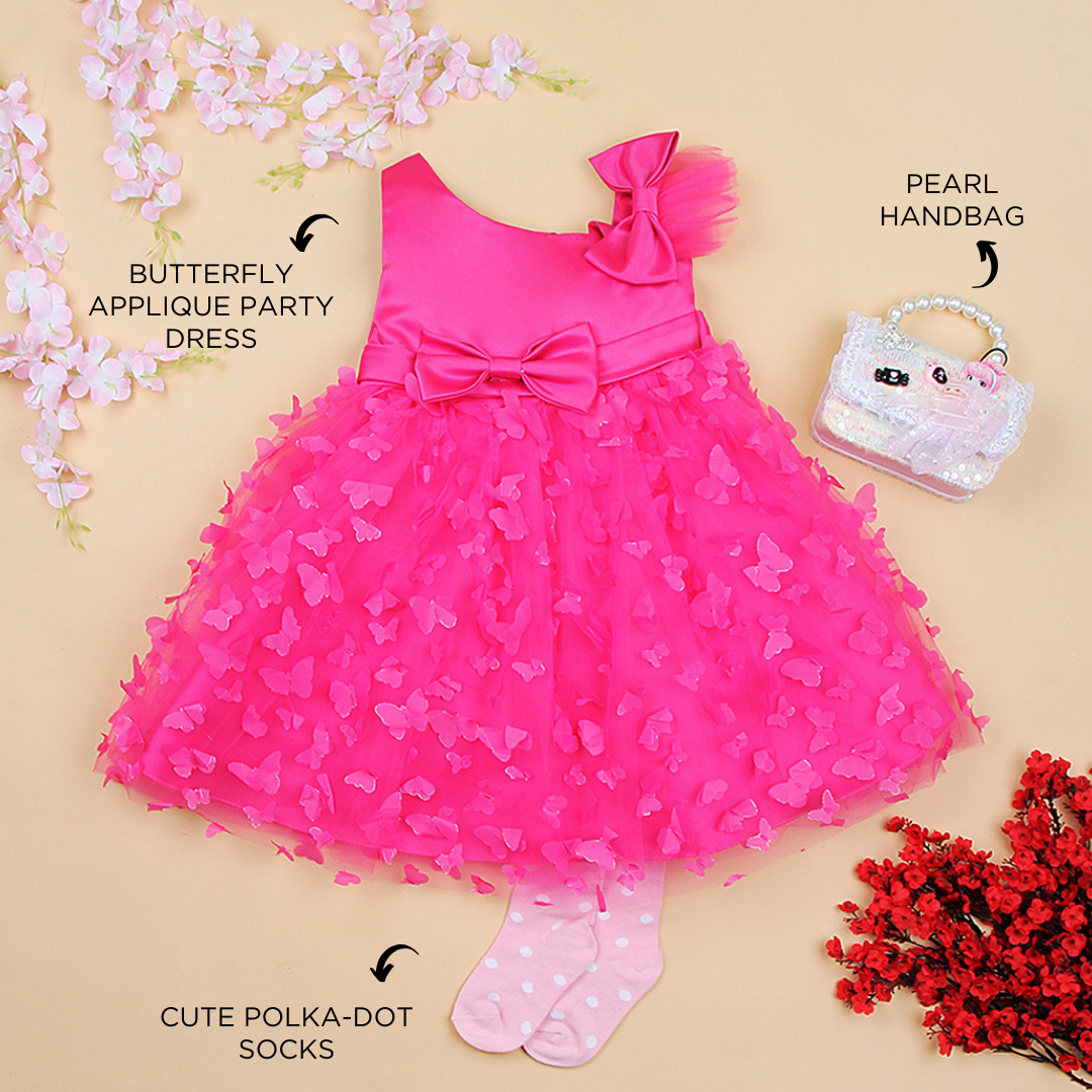 Girls Butterfly Applique Partywear Dress Gift Hamper Party Dresses