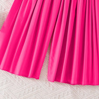 Girls Fuchsia Sleeveless Blazer Top With Pleated Flared Pant Co-ord Sets Sets