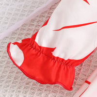 Girls Red Tropical Print Puff Sleeves Fit & Flare Dress Casual Dresses