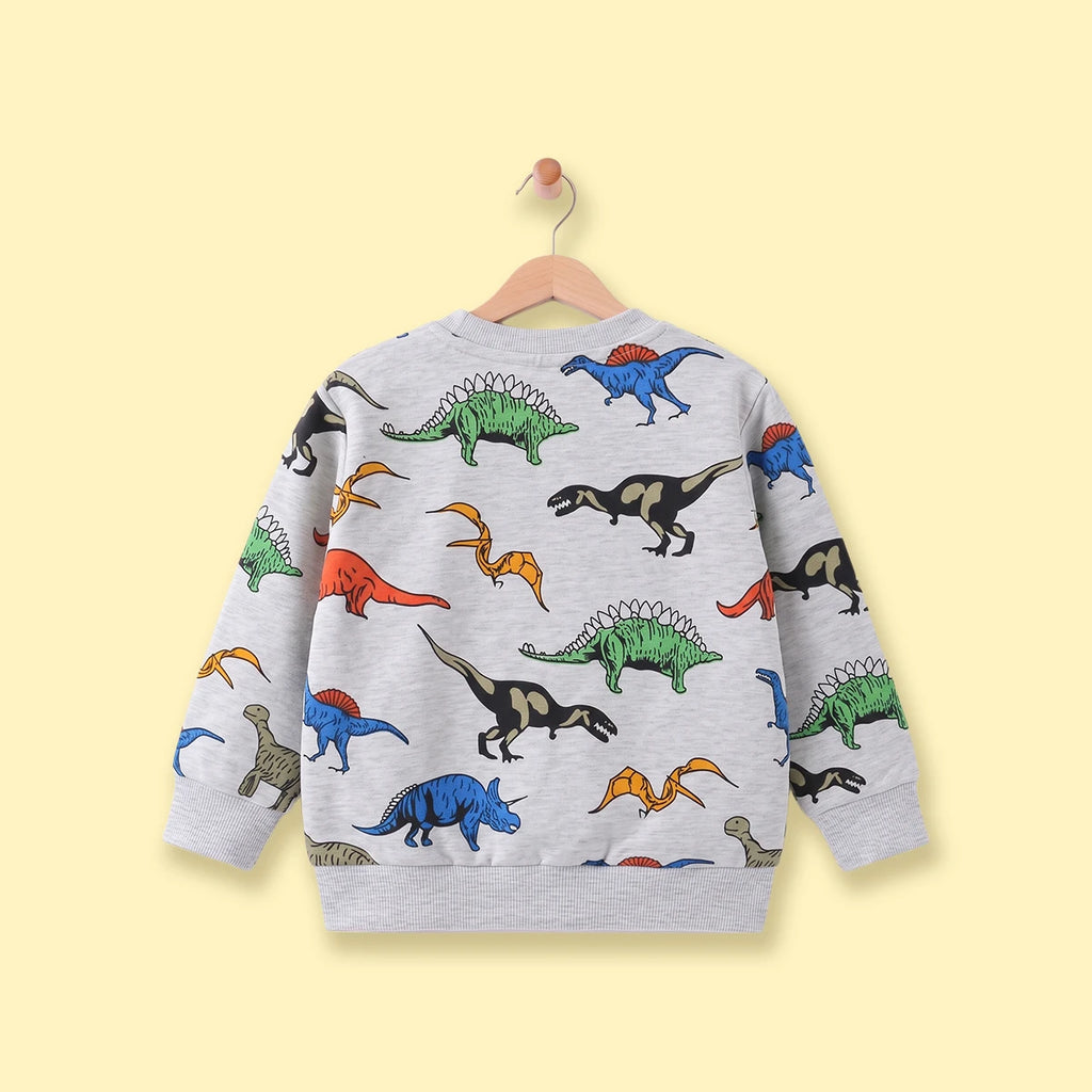 Boys Grey Dinosaur Print Round Neck Sweatshirt Sweatshirts & Hoodies