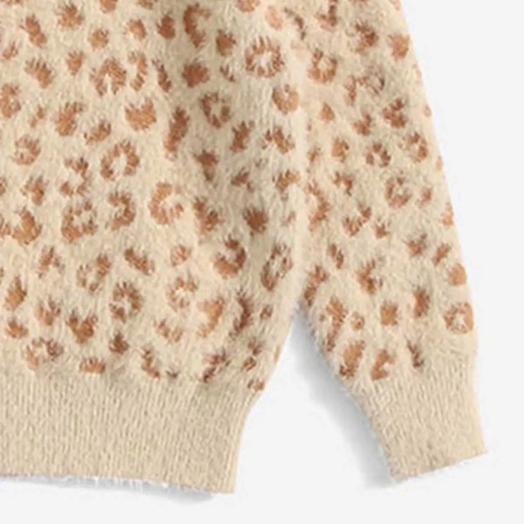 Girls Apricot Sweater With Self-Design Leopard Patterns Sweaters & Cardigans