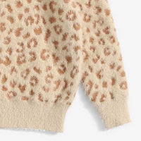 Girls Apricot Sweater With Self-Design Leopard Patterns Sweaters & Cardigans