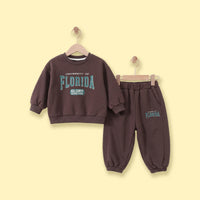 Boys Dark Brown Typographic Sweatshirt & Joggers Sets Sets Dark Brown 1-2 Y