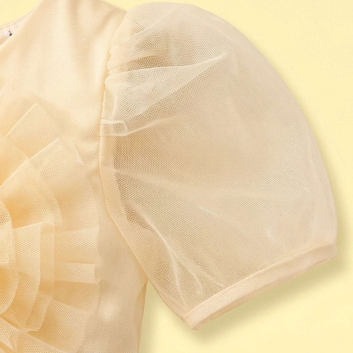 Girls Yellow Floral Applique Puff Sleeve Fit & Flare Party Dress Party Dresses