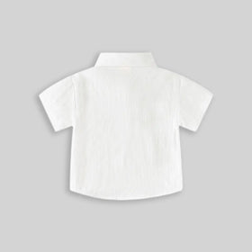Boys White Short Sleeve Shark Embroidered Casual Shirt Shirts