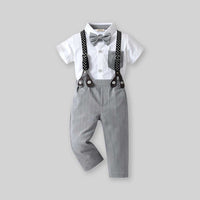 Boys Short Sleeve Shirt With Suspender Pants Set Sets   