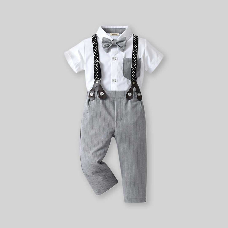 Boys Short Sleeve Shirt With Suspender Pants Set Sets   