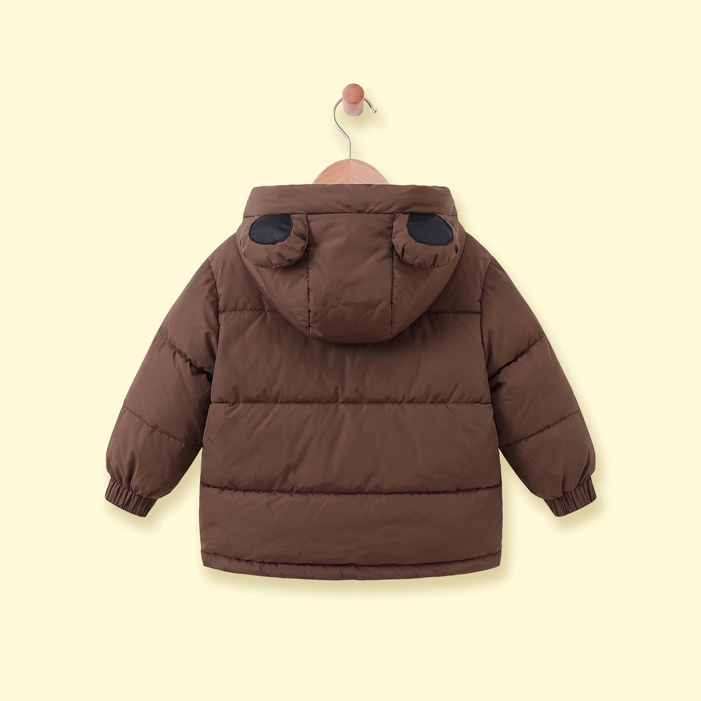 Boys Brown Fleece-Lined Hooded Puffer Jacket Coats & Jackets