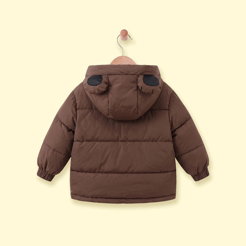 Boys Brown Fleece-Lined Hooded Puffer Jacket Coats & Jackets