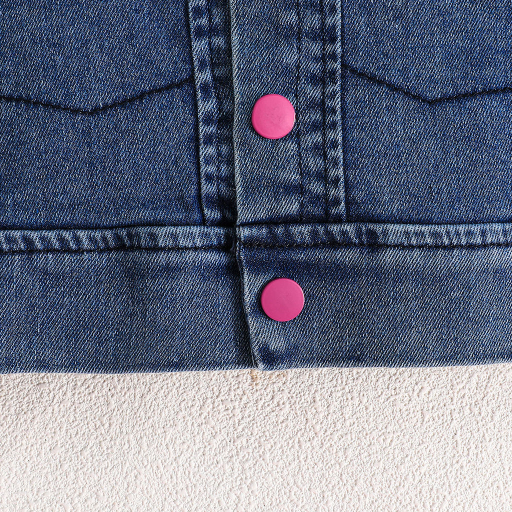 Girls Sleeveless Denim Jacket With Pink Pleated Skirt And Camisole Top Set 3 pc. Sets