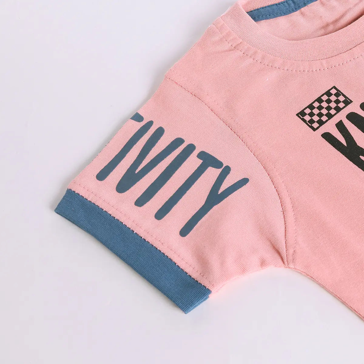 Boys Pink Typographic Printed Short Sleeve T-shirts With Elasticated Shorts Sets Sets