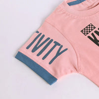 Boys Pink Typographic Printed Short Sleeve T-shirts With Elasticated Shorts Sets Sets