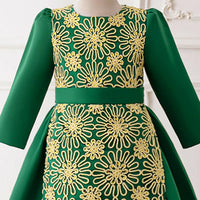 Girls Green Floral Embroidered Fit & Flare Dress Casual Dresses