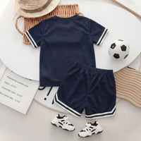 Boys Navy Blue Short Sleeve Alphanumeric Print T-Shirt With Shorts Sets 2 pc. Sets