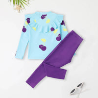 Girls Sky Blue Cherry Printed Top With Legging Swimwear Sets Sets