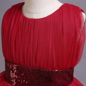 Girls Red Sleeveless Layered Party Wear Dress Casual Dresses
