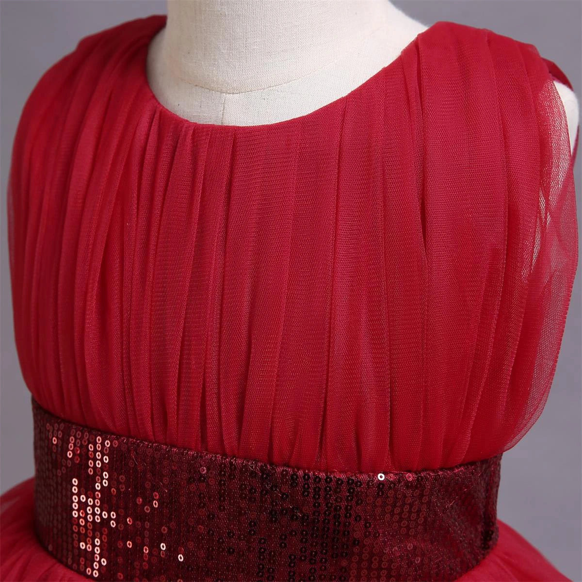 Girls Red Sleeveless Layered Party Wear Dress Casual Dresses