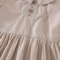 Girls Khaki Embroidered Short Sleeve Fit And Flare Dress Casual Dresses
