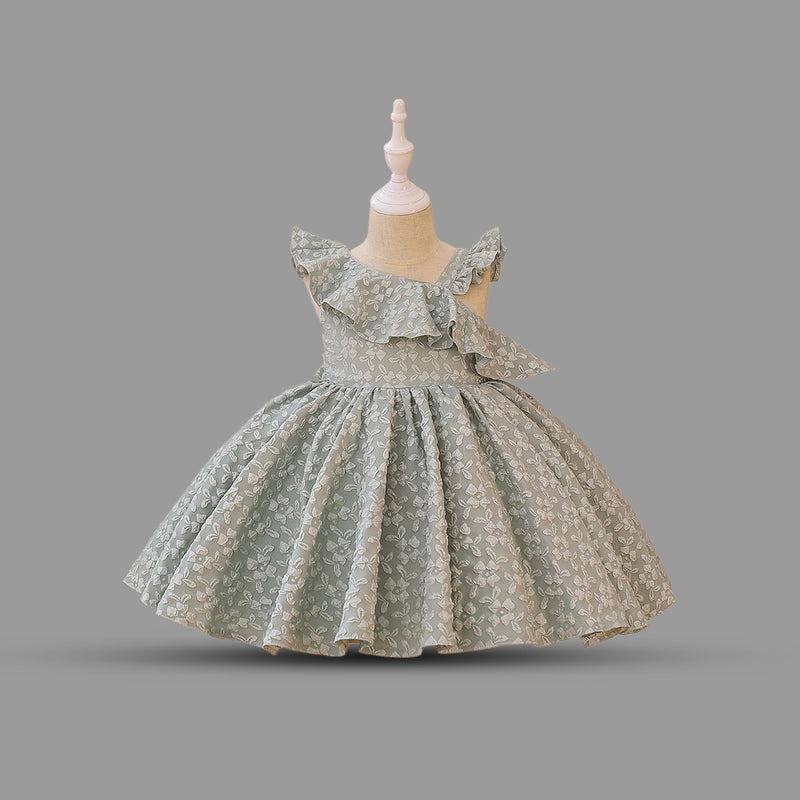 Girls Sleeveless Textured Party Wear Dress Party Dresses Light Green 1-2 Y 