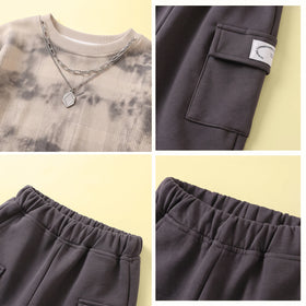 Boys Beige Tie & Dye Raglan Sleeve Sweatshirt With Joggers Sets 2 pc. Sets
