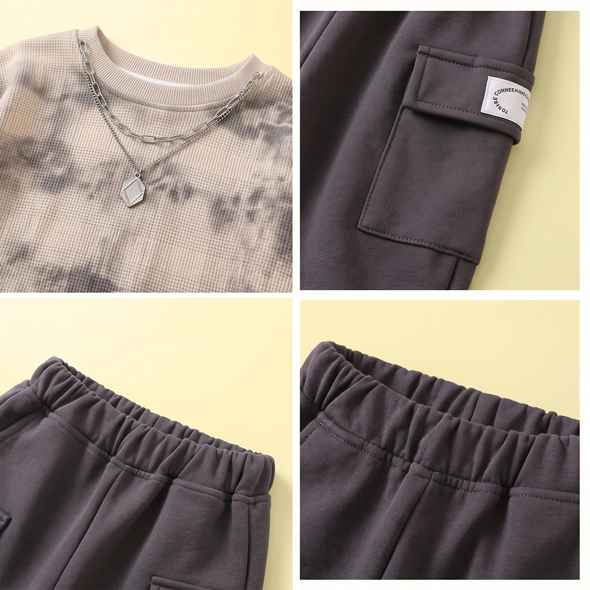 Boys Beige Tie & Dye Raglan Sleeve Sweatshirt With Joggers Sets 2 pc. Sets