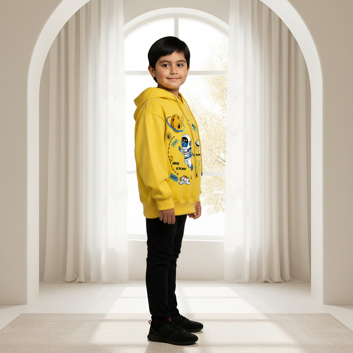 Boys Yellow Space Graphics Hoodies Sweatshirt Sweatshirts & Hoodies