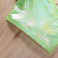 Girls Green Holographic One-Shoulder Crop Top with Shorts Set Sets
