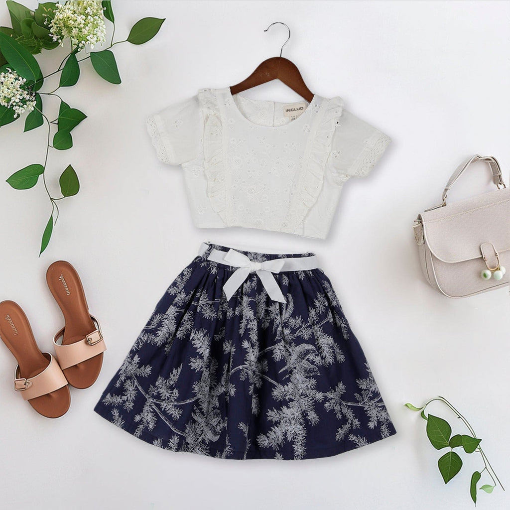Girls Short Sleeve Top With Printed Skirt