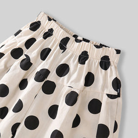 Girls Apricot Polka Dot Printed Puff Sleeve Top With Elasticated Pants Sets Sets
