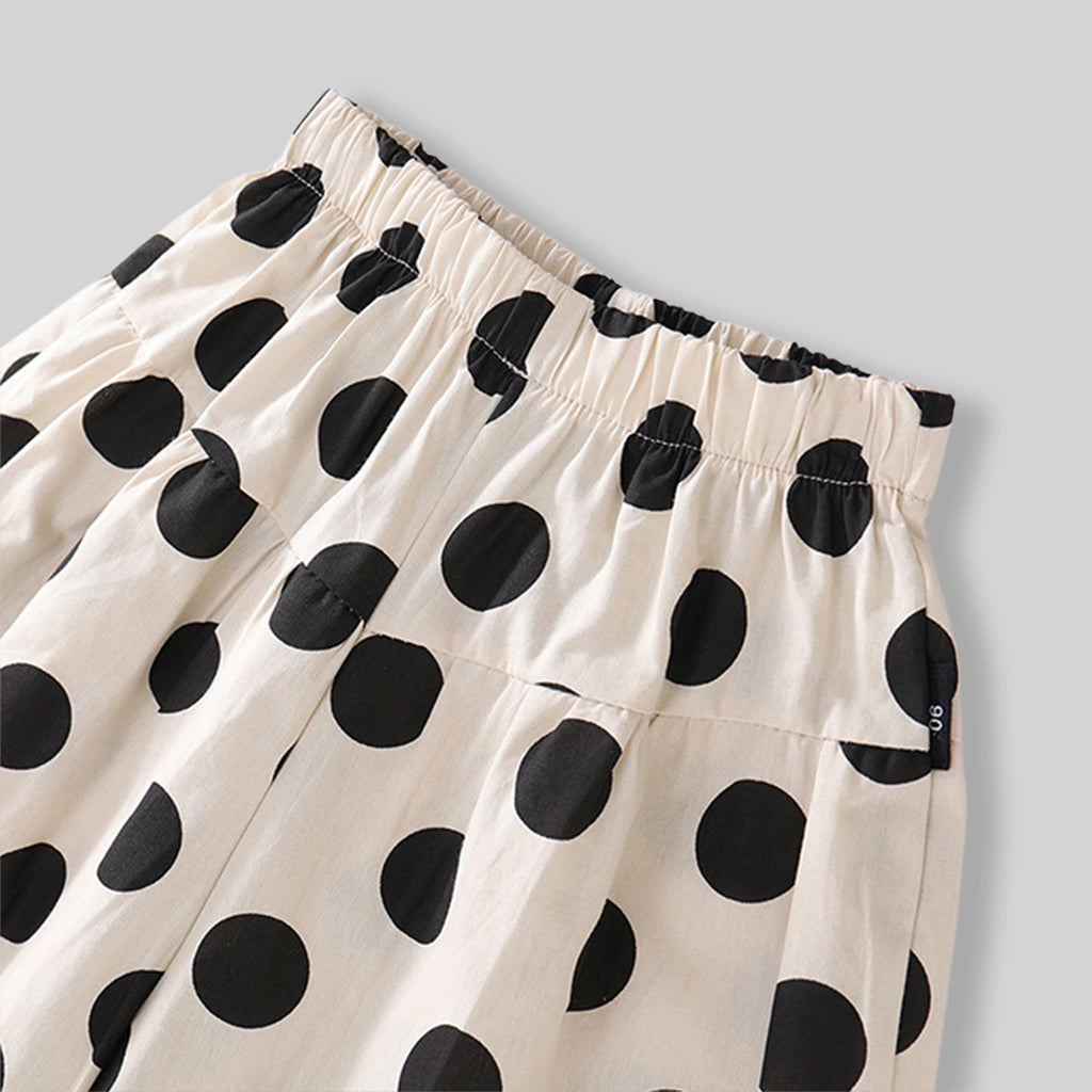 Girls Apricot Polka Dot Printed Puff Sleeve Top With Elasticated Pants Sets Sets