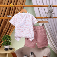 Boys Brown Typographic Printed Short Sleeve T-Shirt With Elasticated Shorts Sets 2 pc. Sets