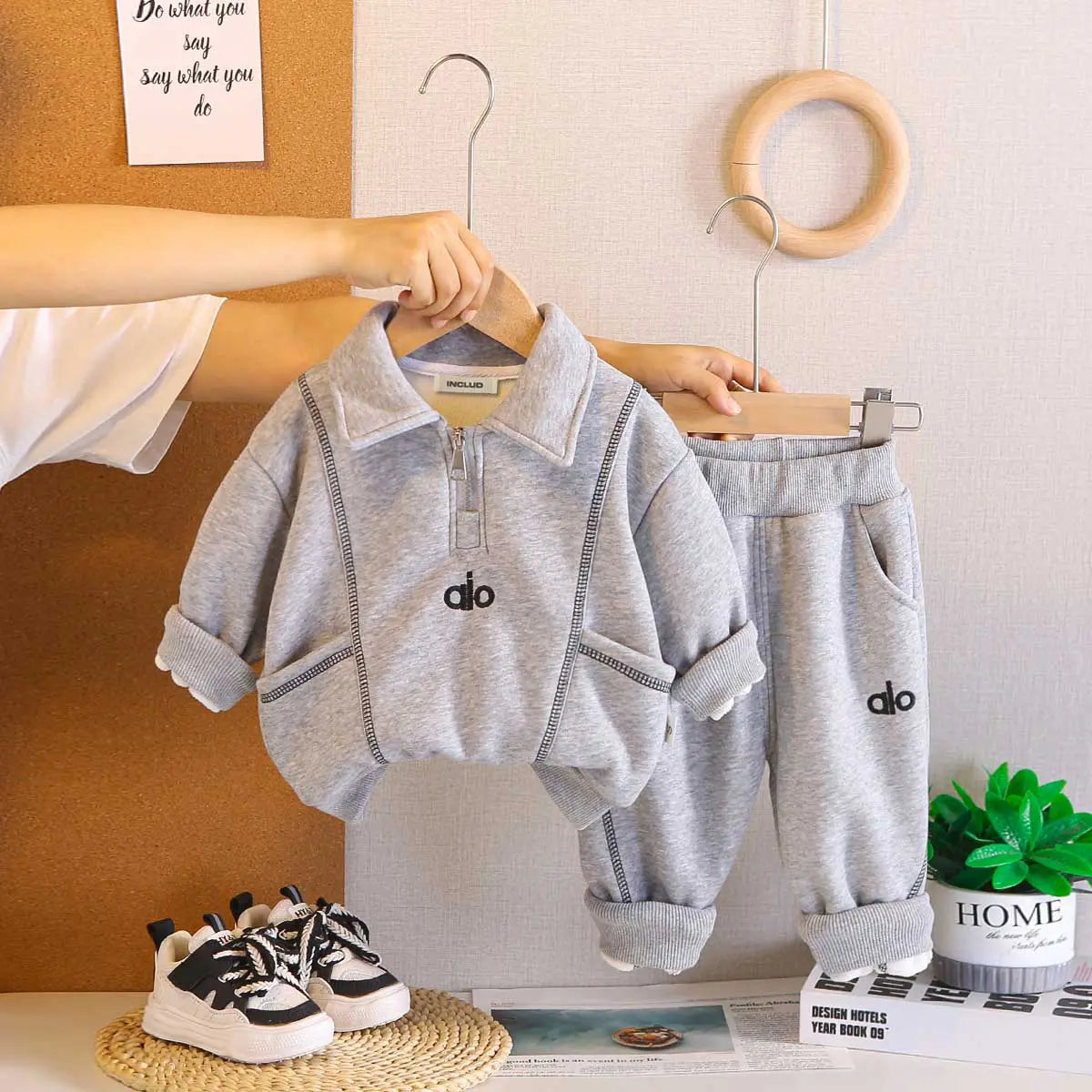 Boys Grey Polo Sweatshirt With Jogger Co-ord Sets Sets Grey 1-2 Y