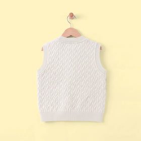 Boys Beige Geometric Jacquard Sleeveless Cardigan Sweaters & Cardigans