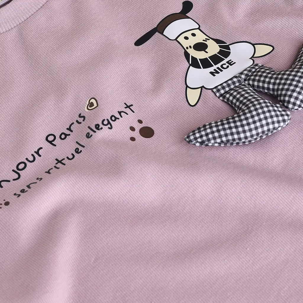 Boys Lilac Cartoon Characters Printed T-Shirt With Twill Shorts Sets 2 pc. Sets