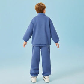 Boys Blue Solid High Neck Sweatshirt With Joggers Winter Co-ord Sets 2 pc. Sets