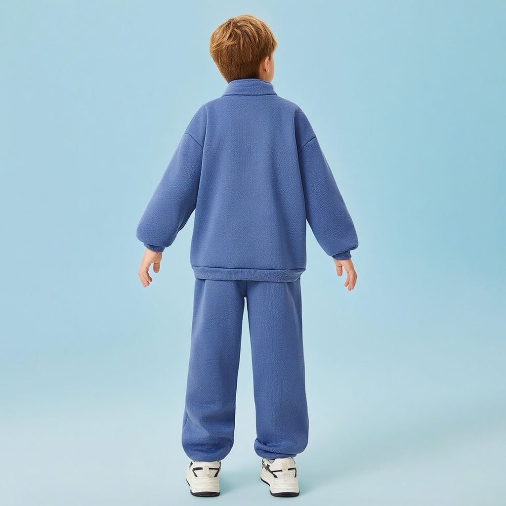 Boys Blue Solid High Neck Sweatshirt With Joggers Winter Co-ord Sets 2 pc. Sets