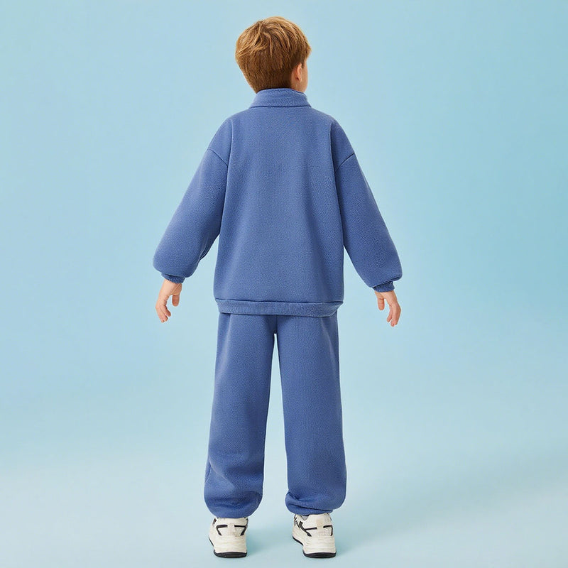 Boys Blue Solid High Neck Sweatshirt With Joggers Winter Co-ord Sets 2 pc. Sets