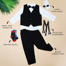 Boys White Shirt & Suspender Pants Sets Partywear Gift Hamper Sets