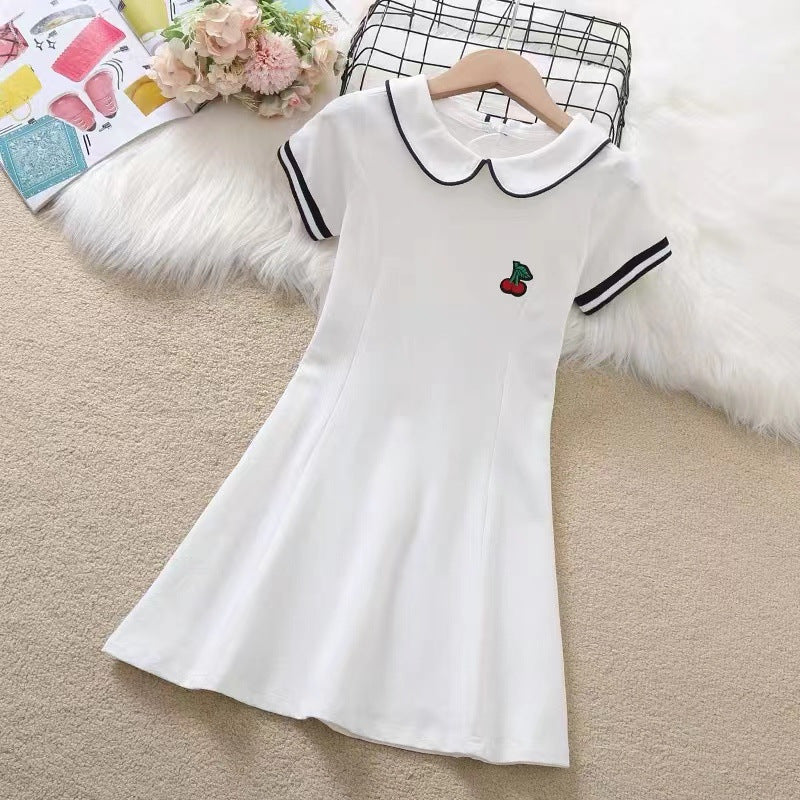 Girls Peter Pan Collar A-line Dress Casual Dresses White 6-7 Y
